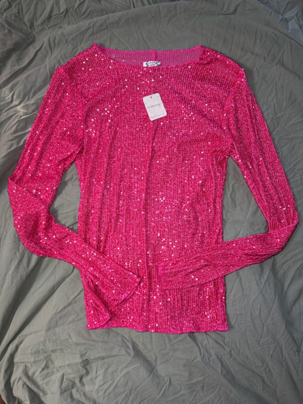 Free People Fuchsia Sequin Ribbed Long Sleeve Top